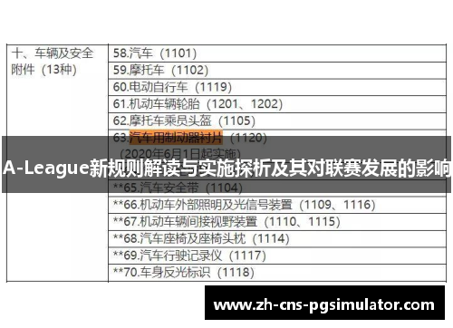 A-League新规则解读与实施探析及其对联赛发展的影响