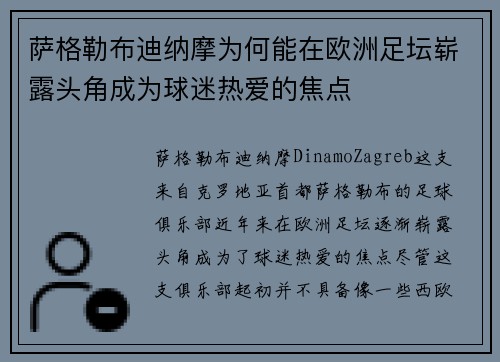 萨格勒布迪纳摩为何能在欧洲足坛崭露头角成为球迷热爱的焦点