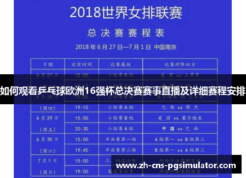 如何观看乒乓球欧洲16强杯总决赛赛事直播及详细赛程安排